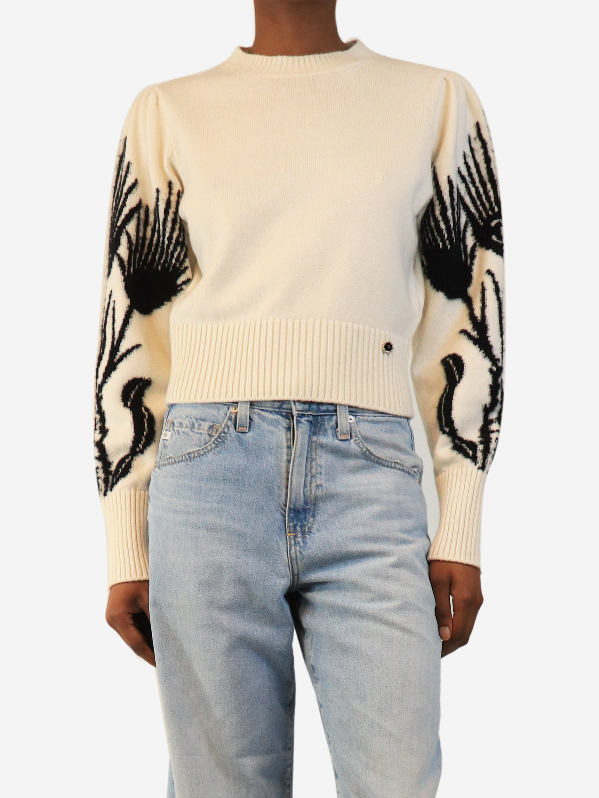 'Château des Dames' Métiers D'Art Pre-Fall 2021 cream and black cashmere jumper - size UK 8
