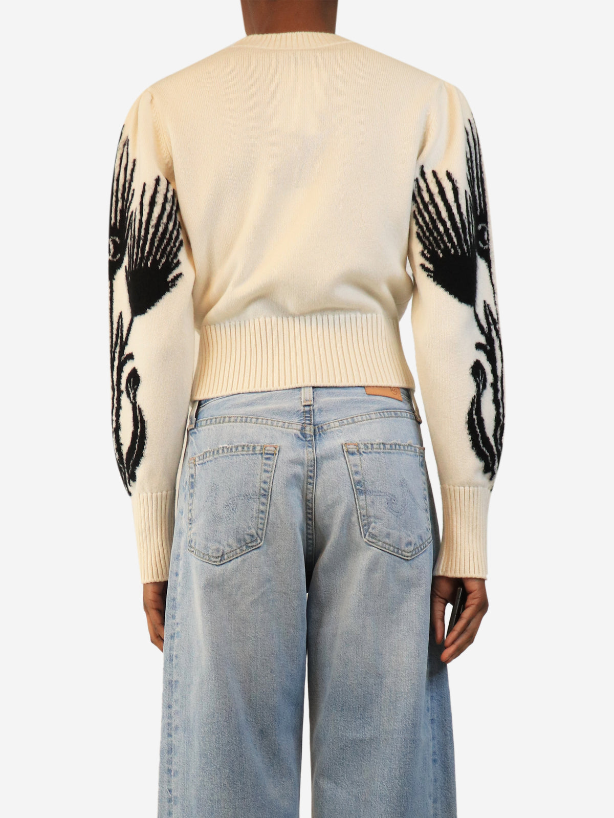 'Château des Dames' Métiers D'Art Pre-Fall 2021 cream and black cashmere jumper - size UK 8