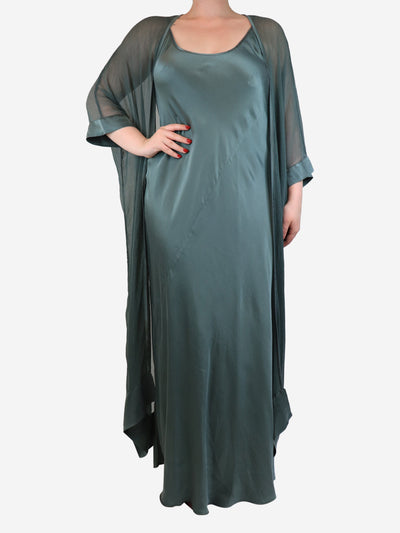 Teal silk slip dress and kaftan set - size XL Sets Join Clothes 