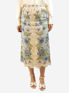 Multicolour floral linen midi skirt - size S