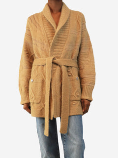 Light brown heavy-knit cardigan - size UK 8