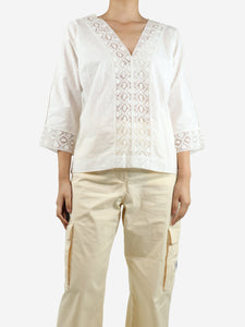 Soler White lace-trimmed cotton blouse - size S