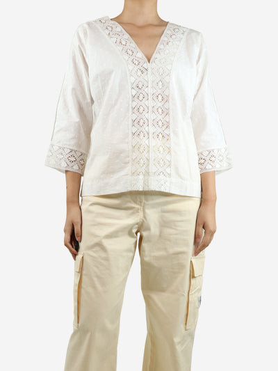 White lace-trimmed cotton blouse - size S Tops Soler 