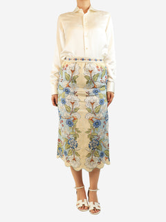 Multicolour floral linen midi skirt - size S