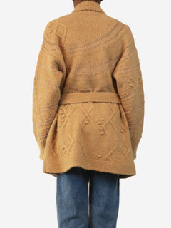 Light brown heavy-knit cardigan - size UK 8