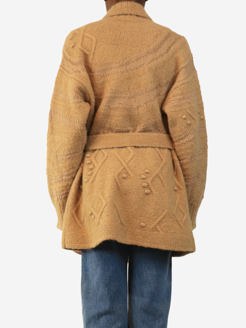 Light brown heavy-knit cardigan - size UK 8