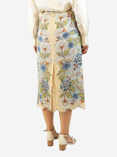 Multicolour floral linen midi skirt - size S