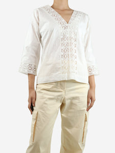 Soler White lace-trimmed cotton blouse - size S