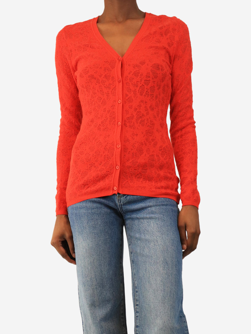 Red Raschel v-neck cardigan - size UK 8