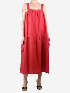 Kondi Red sleeveless pocket linen midi dress - size M