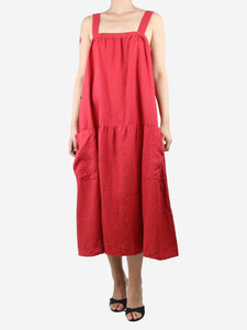 Kondi Red sleeveless pocket linen midi dress - size M