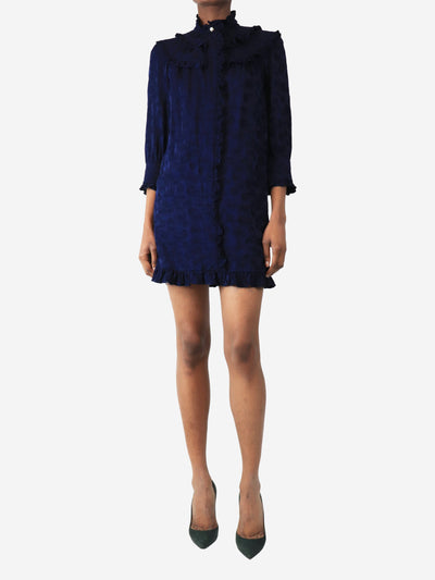 Dark blue frill jacquard mini dress - size UK 8 Tops Sandro 