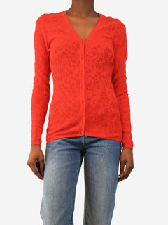 Red Raschel v-neck cardigan - size UK 8