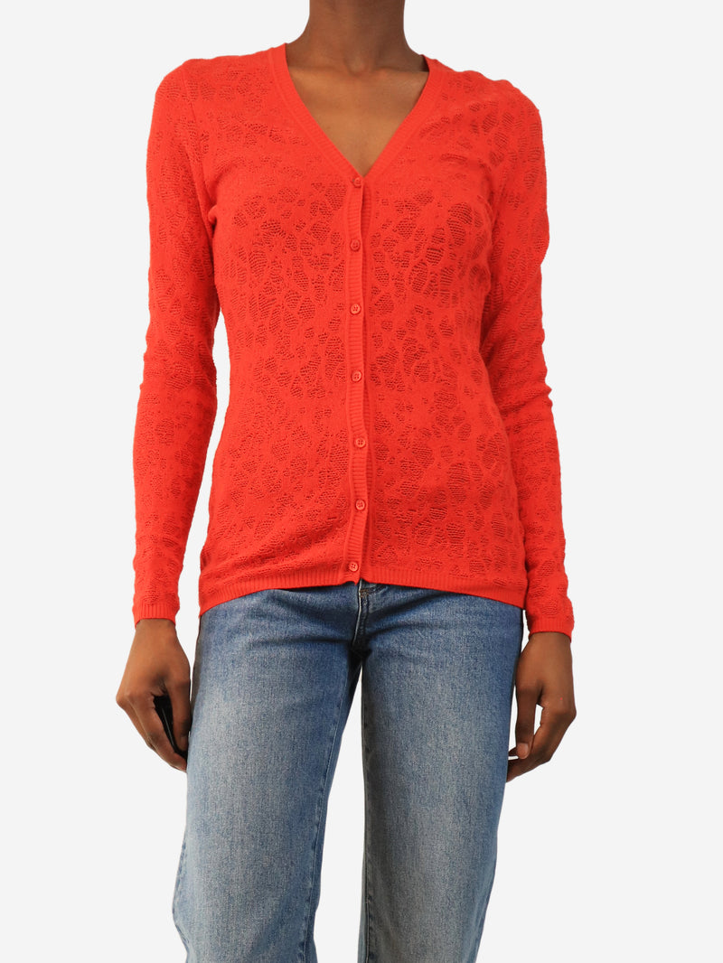 Red Raschel v-neck cardigan - size UK 8