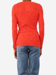 Red Raschel v-neck cardigan - size UK 8