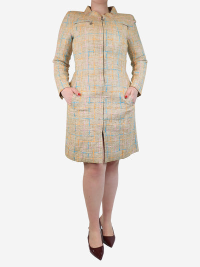 Sand plaid coat - size UK 12 Coats & Jackets Chanel 