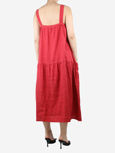 Kondi Red sleeveless pocket linen midi dress - size M