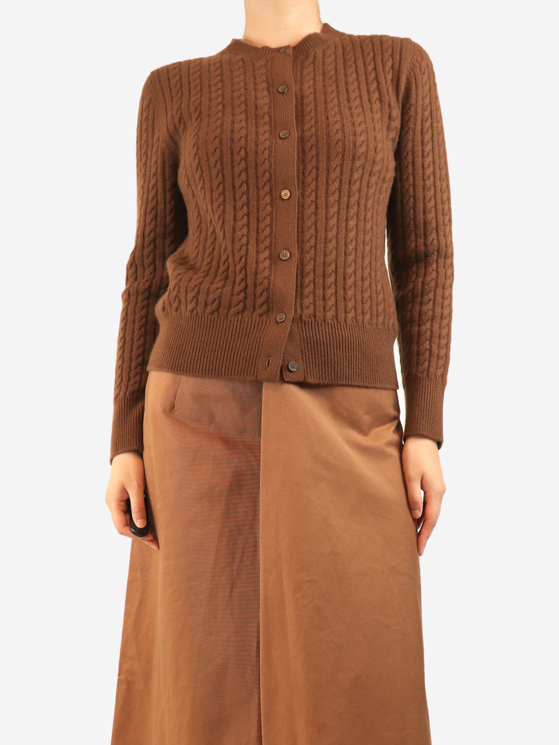 Tobacco cable-knit cashmere cardigan - size UK 12 Knitwear Miu Miu 
