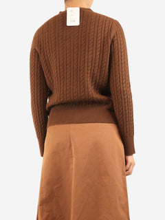Tobacco cable-knit cashmere cardigan - size UK 12