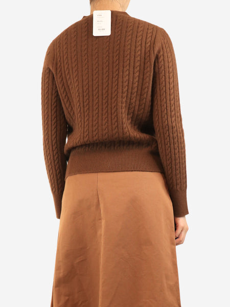 Tobacco cable-knit cashmere cardigan - size UK 12 alternate image