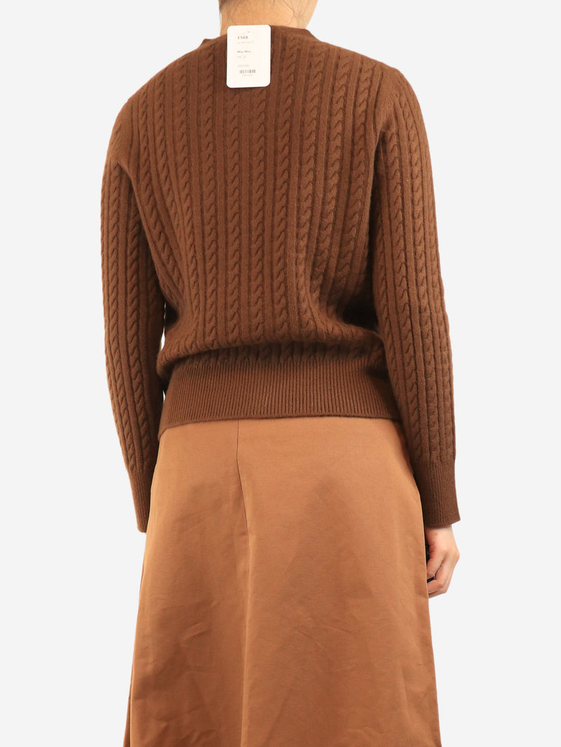 Tobacco cable-knit cashmere cardigan - size UK 12