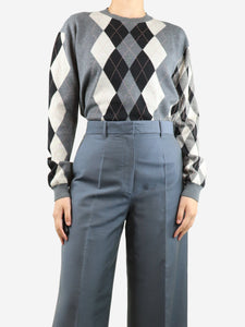 Stella McCartney Grey asymmetric Argyle jumper - size UK 8