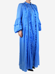 Joslin Blue ruffled embroidered cotton maxi dress - size UK 12