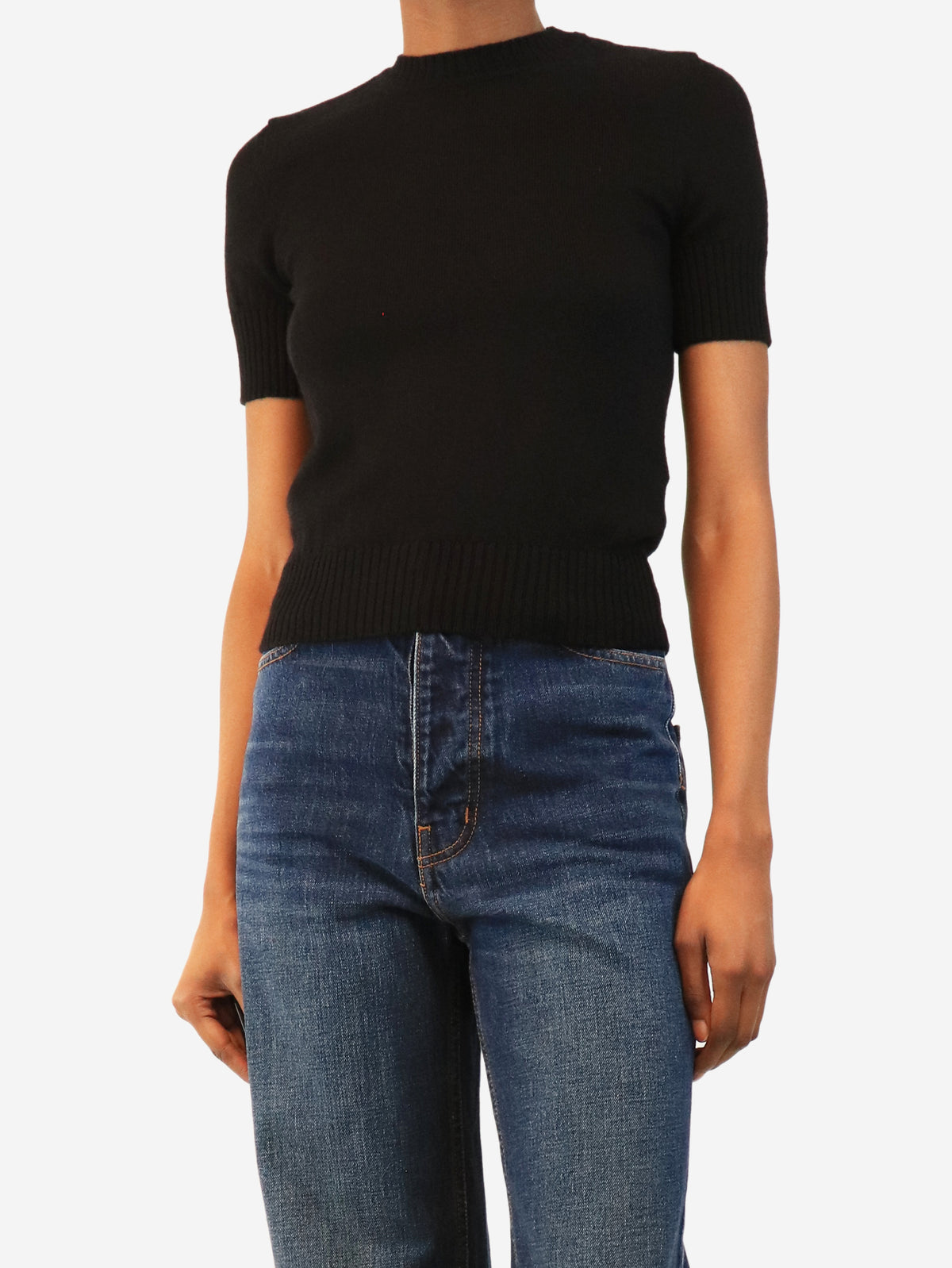 Black short-sleeved wool top - size S