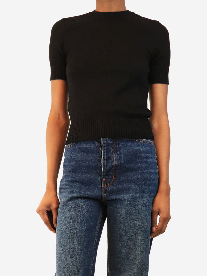 Black short-sleeved wool top - size S