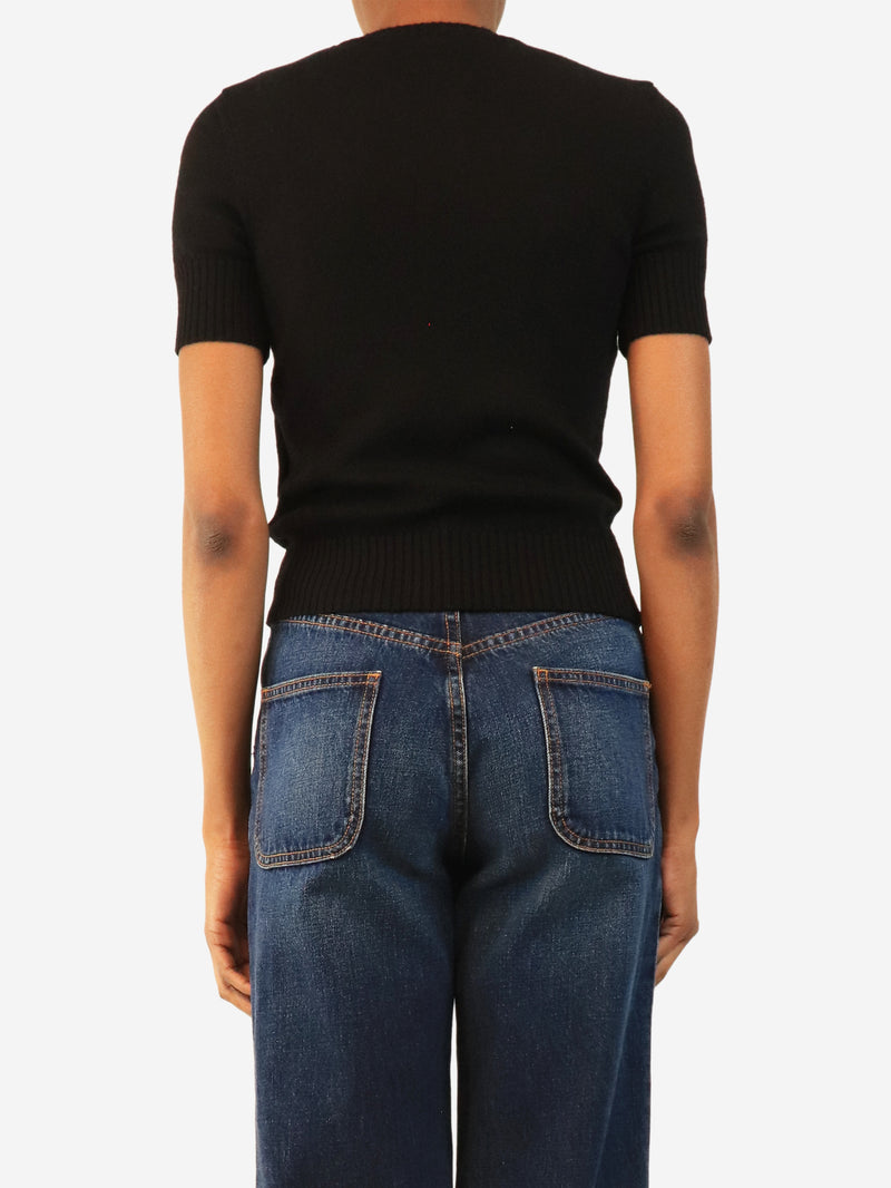 Black short-sleeved wool top - size S