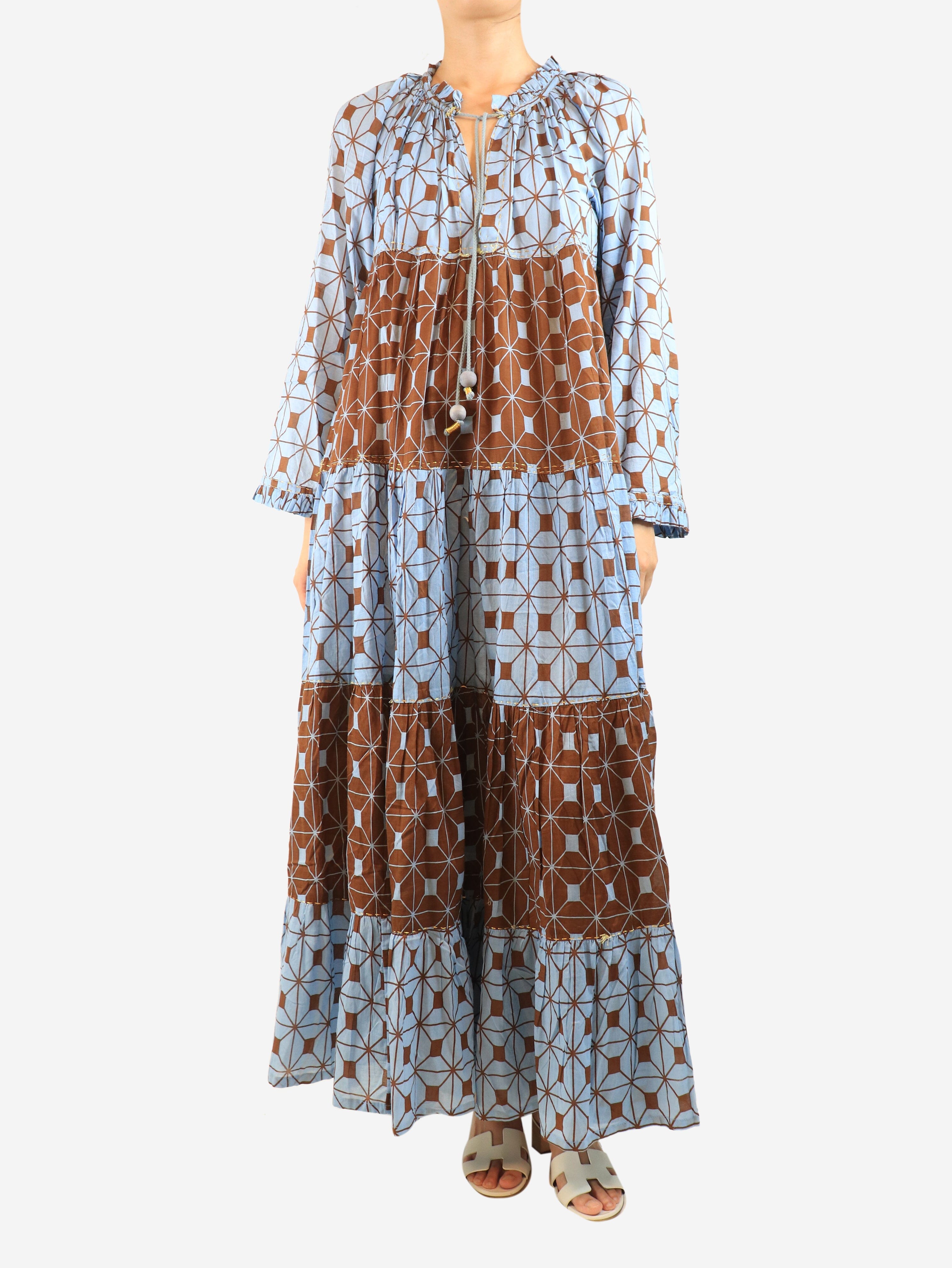 Blue and brown cotton printed maxi dress - size M Dresses Yvonne S 