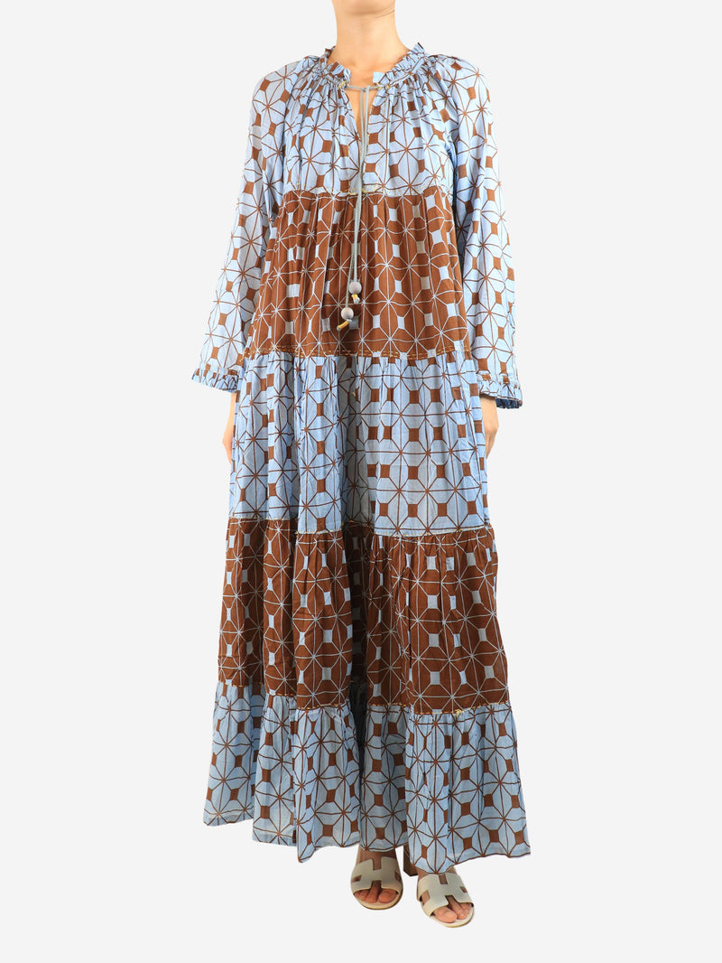Blue and brown cotton printed maxi dress - size M Dresses Yvonne S 