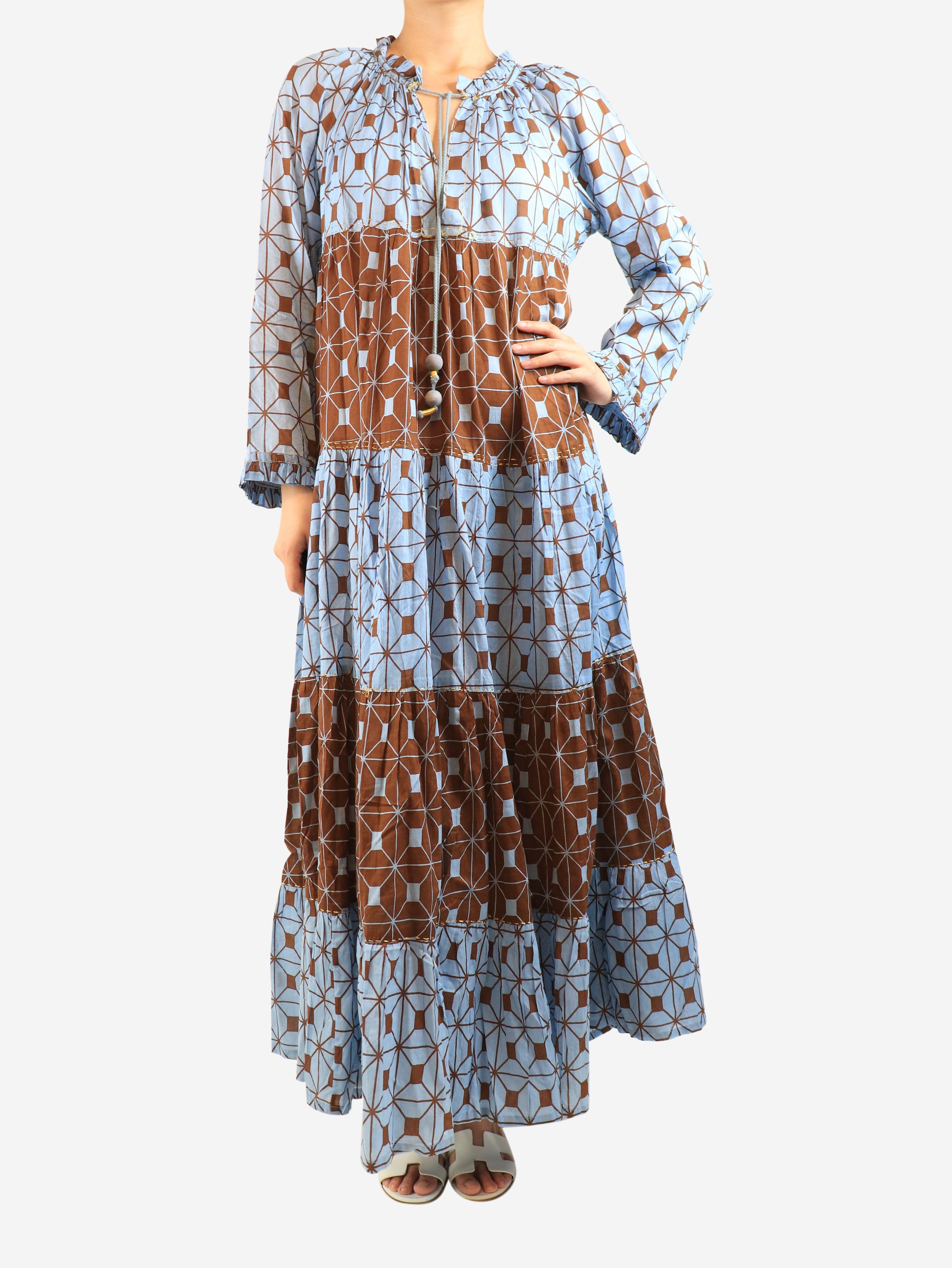 Blue and brown cotton printed maxi dress - size M Dresses Yvonne S 