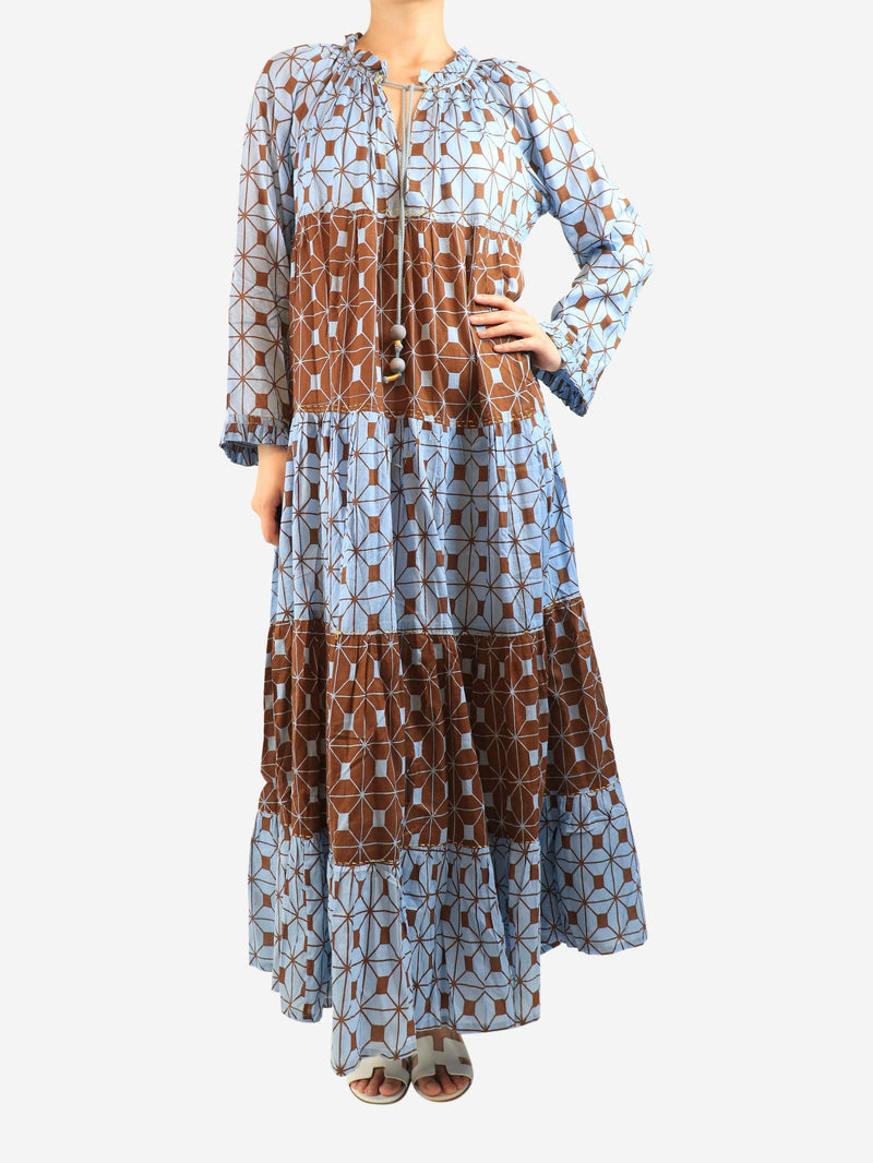 Blue and brown cotton printed maxi dress - size M Dresses Yvonne S 