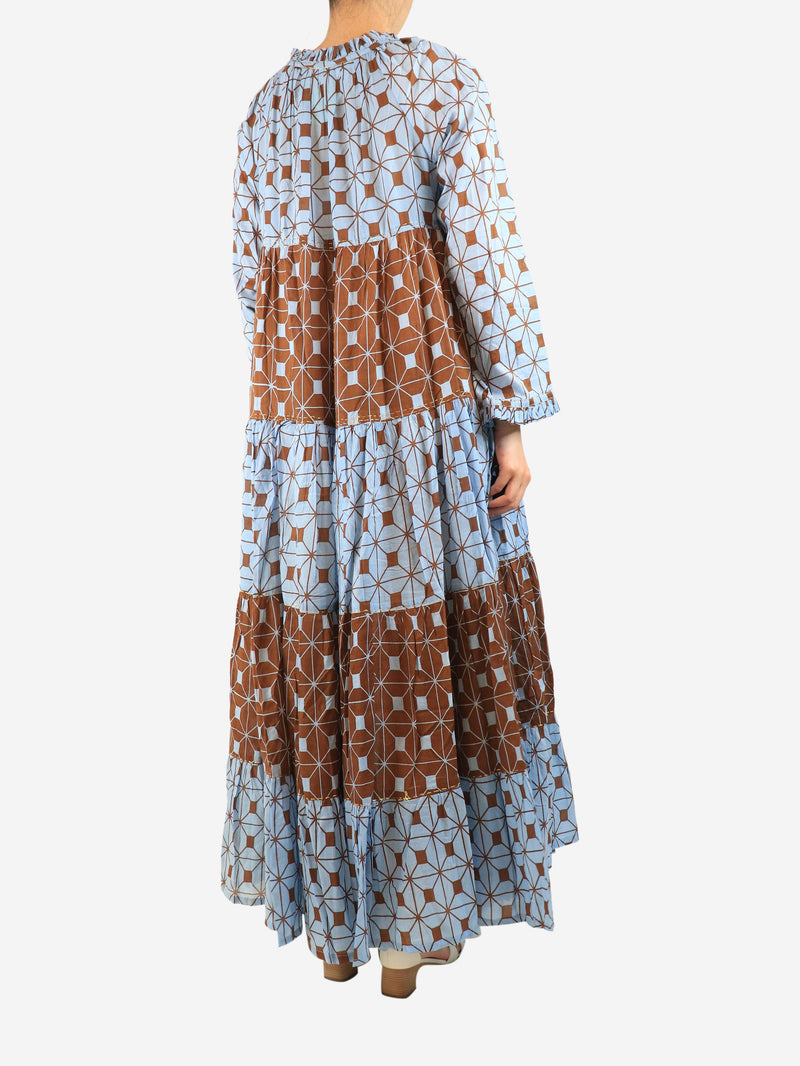 Blue and brown cotton printed maxi dress - size M Dresses Yvonne S 