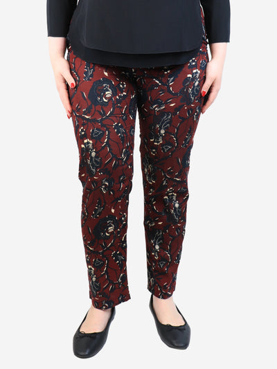 Burgundy floral printed cotton trousers - size UK 12 Trousers Isabel Marant Etoile 
