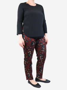 Isabel Marant Etoile Burgundy floral printed cotton trousers - size UK 12