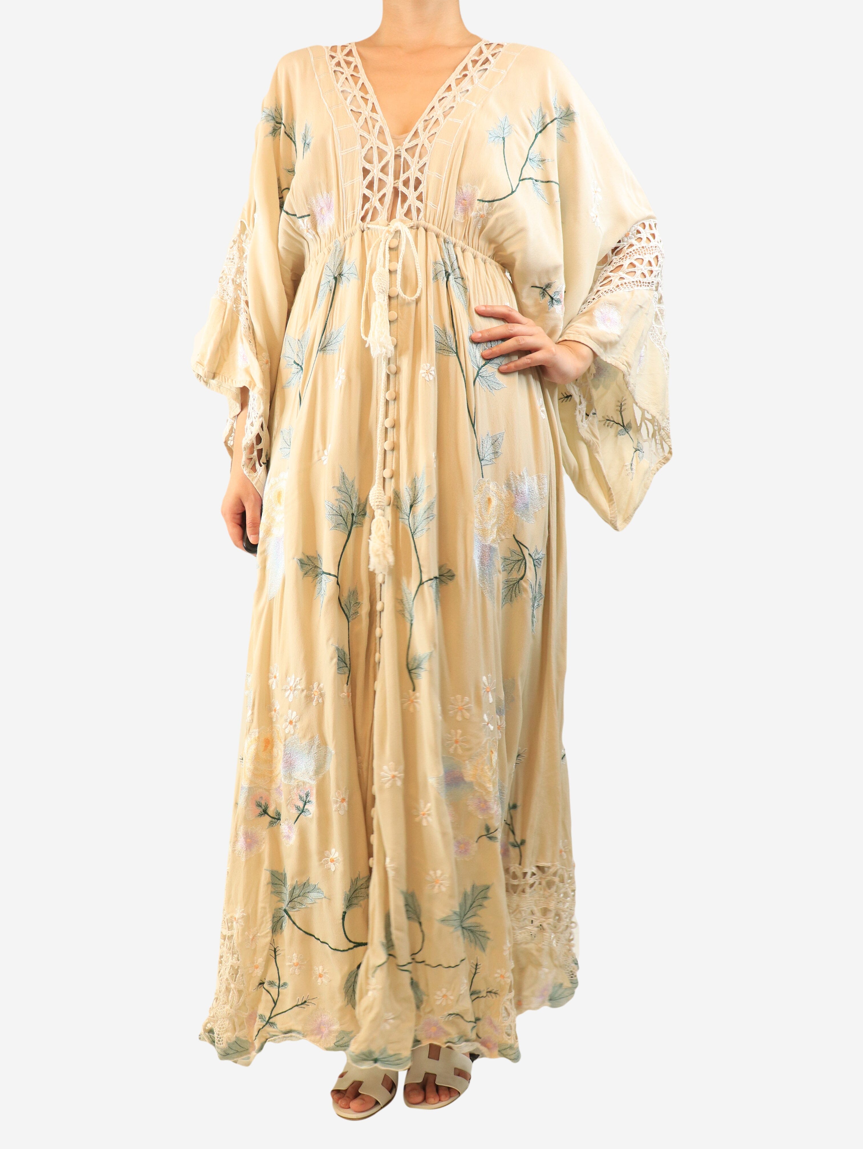 Cream floral maxi dress - size M Dresses Fillyboo 