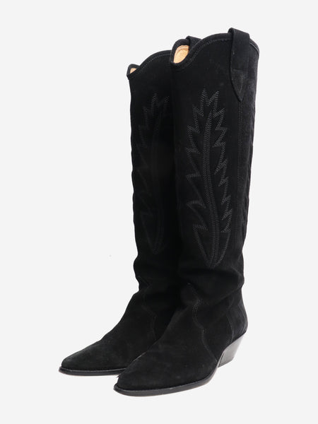 Black suede western knee high boots - size EU 37 (UK 4) alternate image