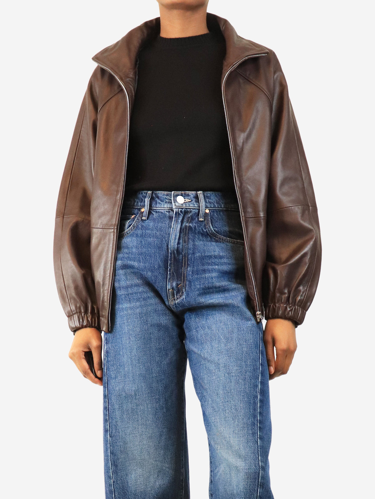 Chocolate faux-leather jacket - size UK 6 Coats & Jackets Sandro 