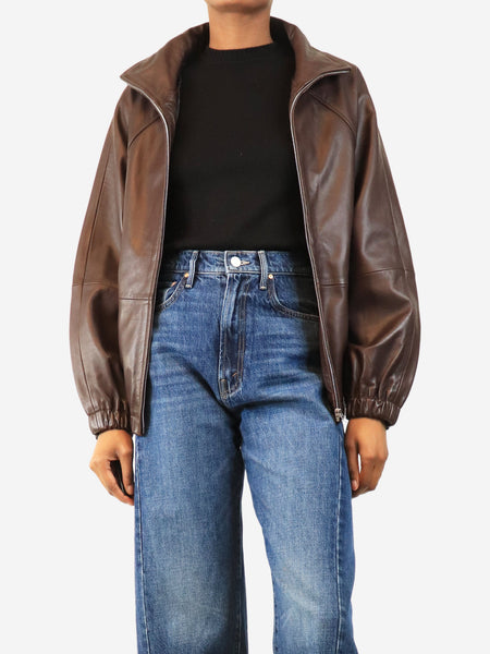 Chocolate faux-leather jacket - size UK 6 alternate image