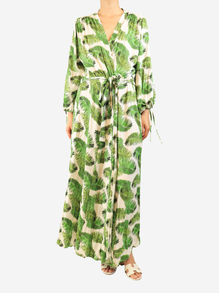 Green belted leaf-print robe - size L product image
