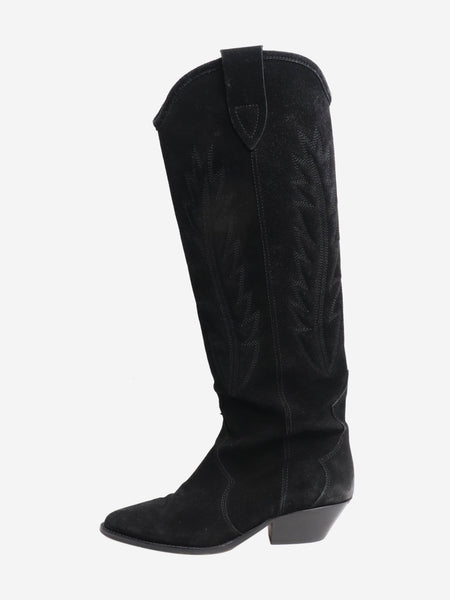 Black suede western knee high boots - size EU 37 (UK 4) product image