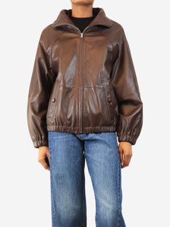 Chocolate faux-leather jacket - size UK 6 Coats & Jackets Sandro 