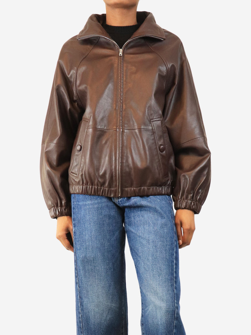 Chocolate faux-leather jacket - size UK 6 Coats & Jackets Sandro 