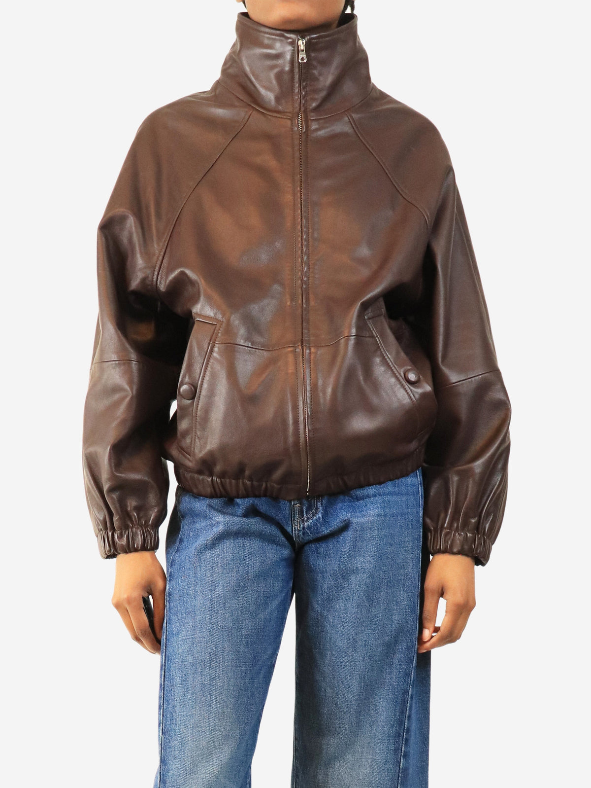 Chocolate faux-leather jacket - size UK 6 Coats & Jackets Sandro 