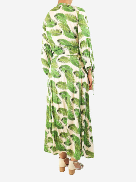 Green belted leaf-print robe - size L alternate image