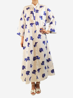 Blue and white floral midi dress - size M