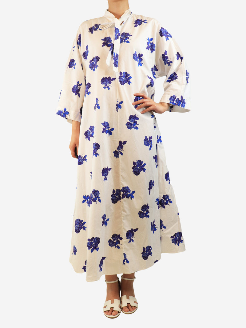 Blue and white floral midi dress - size M