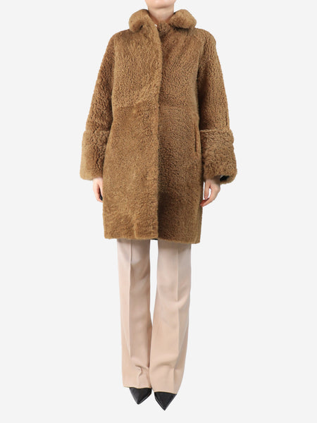 Brown and black reversible leather shearling coat - size UK 14 alternate image